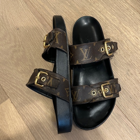 Louis Vuitton Black and Brown Monogram Slides - Picture 4 of 5